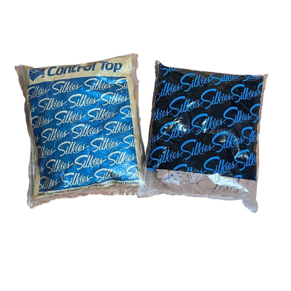 Lot of 2 VTG Silkies HCA Made in USA Panty Hose Control Top Nude Size Medium NEW